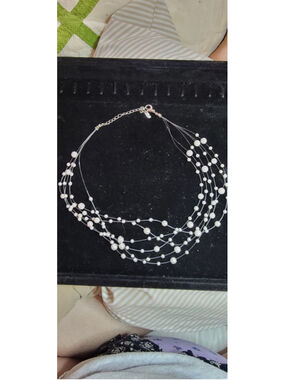 Floating Faux Pearl Necklace Multi Strand Invisible Illusion Beaded Collar